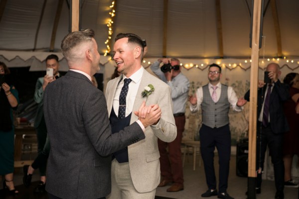 Eoin & Darran Real Wedding first dance interior tent guests dancing live music