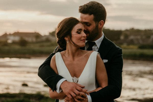 bride and groom beach