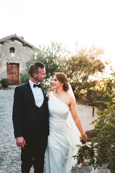 Bride groom just wed exterior wedding garden sunset