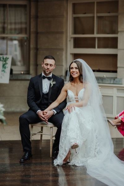 Bride and groom wedding holding hands ceremony