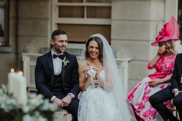 Bride and groom wedding tissue emotional crying laughing