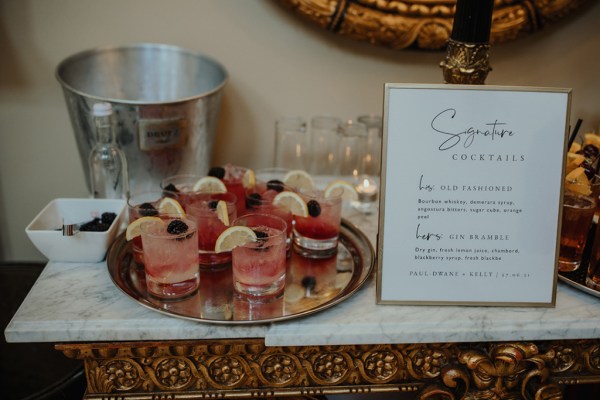 Signature Cocktails table bucket ice drinks Old Fashioned Gin Bramble