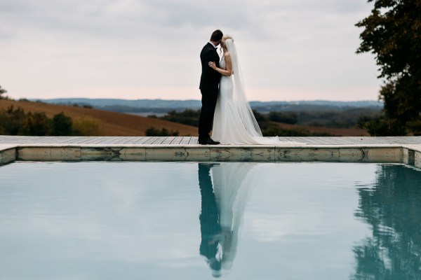 bride and groom pool