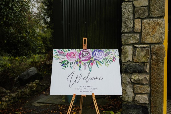 Welcome to wedding sign on stand Olga Hogan Photography: Hannah & Eoghan