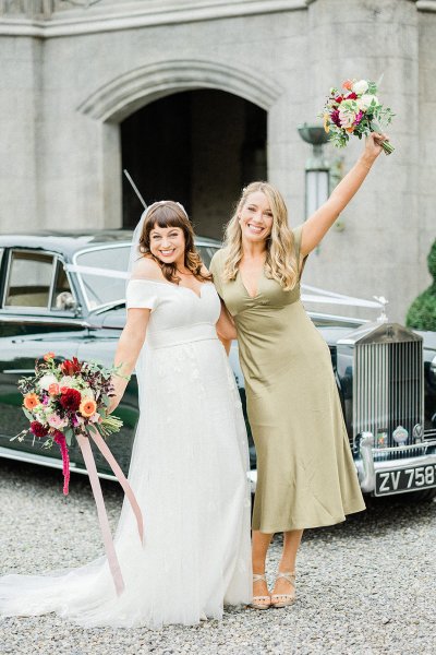 bride and bridesmaid green dress