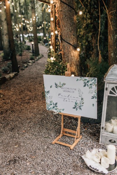 Wedding ceremony welcoming sign