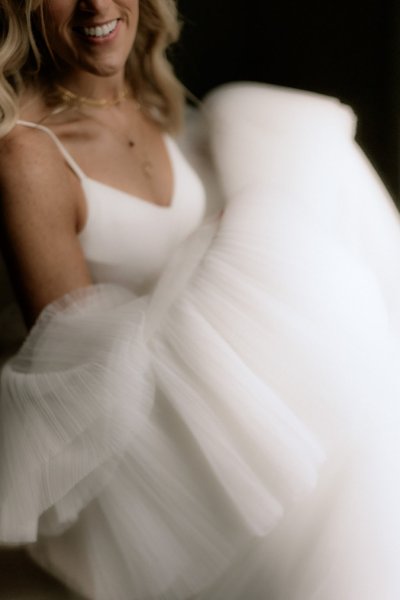 Close up flowy dress bridal gown bride