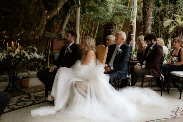 Elegant white dress bride groom ceremony room