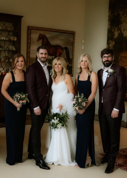 Bride groom family laughing