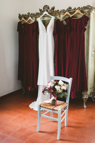 wedding dress and flowers