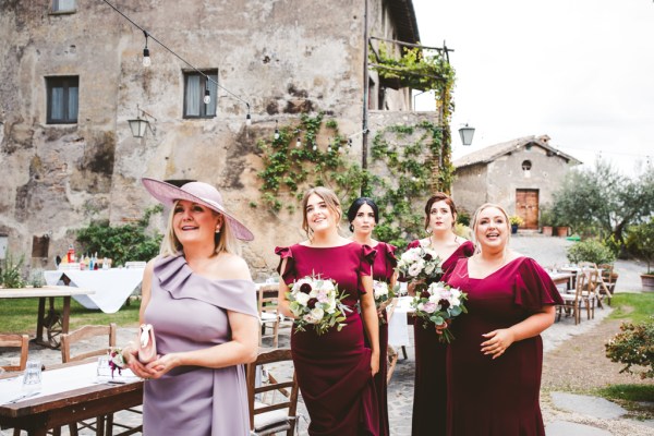 bridesmaids in red or pink