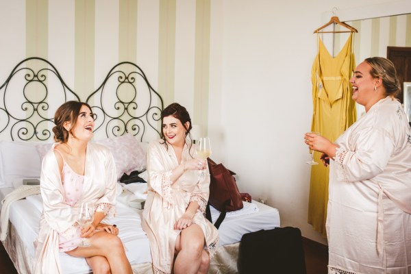 bridesmaids in silk dressing gowns