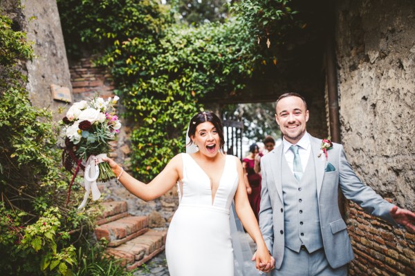 bride and groom couple showered celebrate