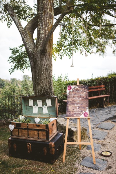 table number seating plan with welcome sign at destination wedding