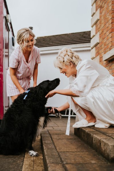 bride with dog