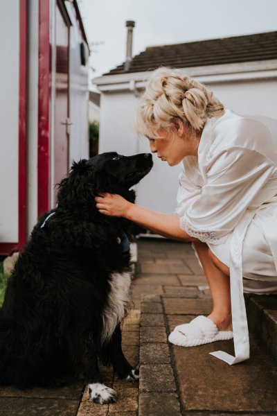 bride with dog