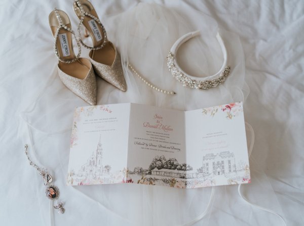 Jimmy choos wedding shoe and invitation