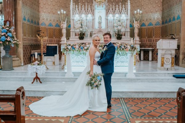 bride and groom in church