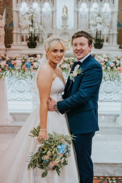 bride and groom in church