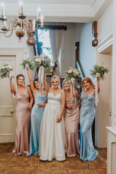 pink and blue pastel bridesmaids