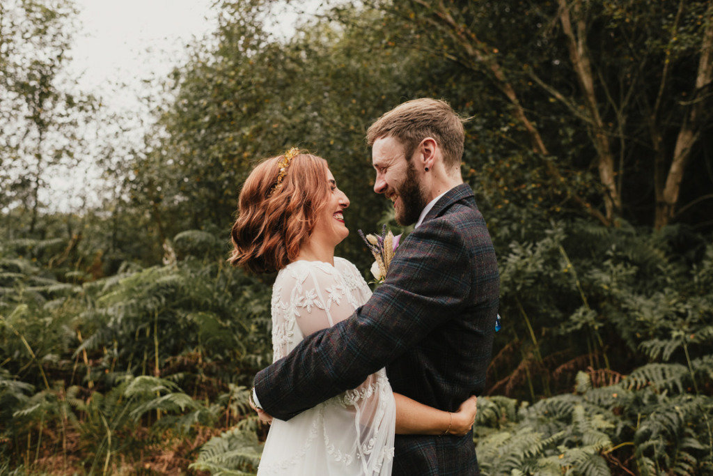 first look bride and groom outdoors