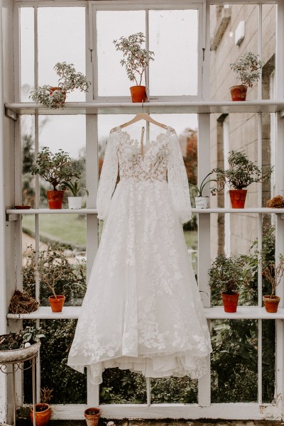 Hanging wedding dress