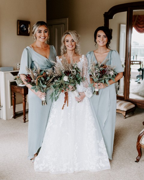 bride and sage bridesmaids