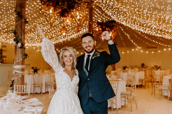 bride and groom celebrating