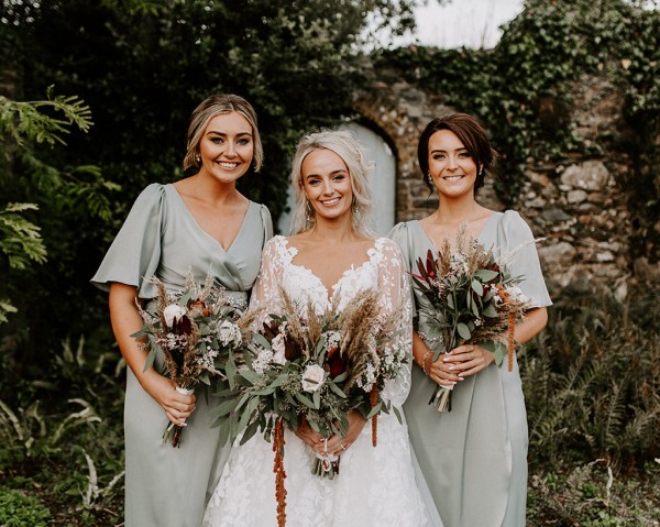 bride and sage bridesmaids