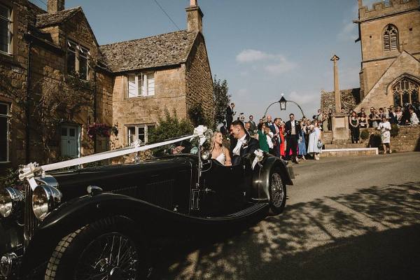 bride and groom wedding car