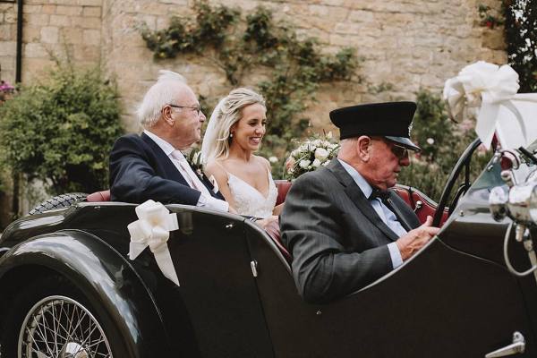 bride and father in wedding car