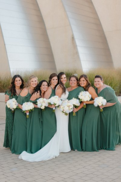 bride and green bridesmaids