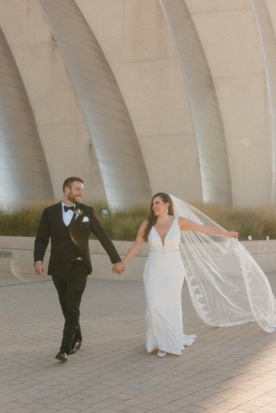 bride and groom veil