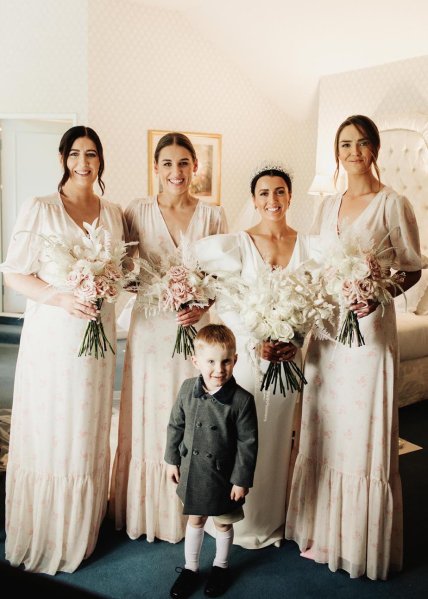 bridal party white and gold dress