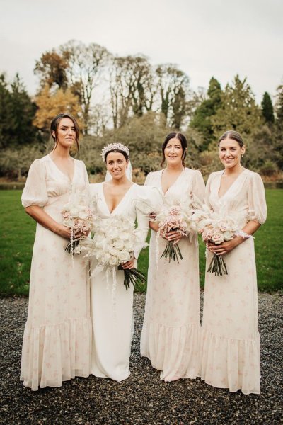 cream, ivory, gold, bridesmaids