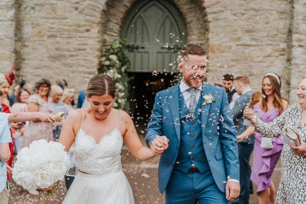 bride and groom floral ceremony entrance