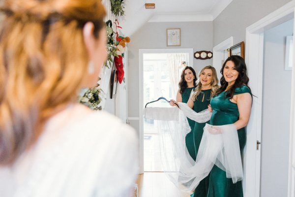 Bridesmaids bride getting ready