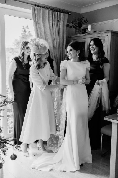 black and white photography bride getting ready