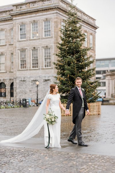 Trinity College church bride groom flowers veil college university Christmas