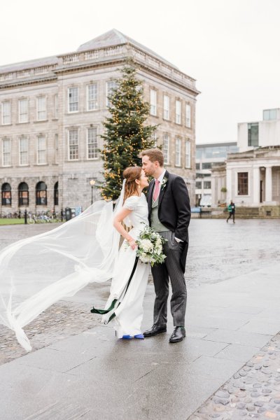 Trinity College church bride groom flowers veil college university Christmas