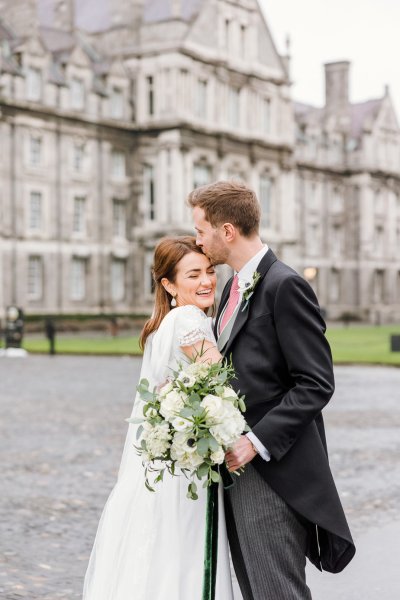 Trinity College church bride groom flowers veil college university Christmas