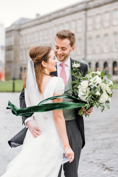 Trinity College church bride groom flowers veil college university Christmas