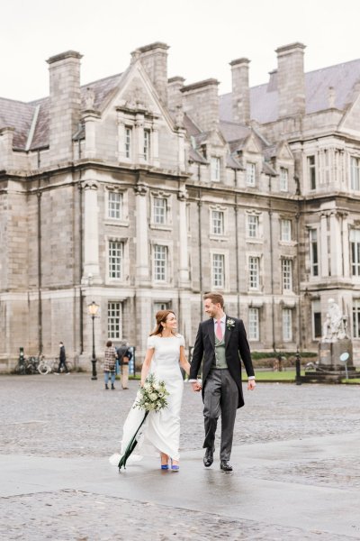 Trinity College church bride groom flowers veil college university Christmas