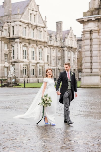 Trinity College church bride groom flowers veil college university Christmas