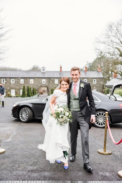 Trinity College church bride groom flowers veil college university Christmas car