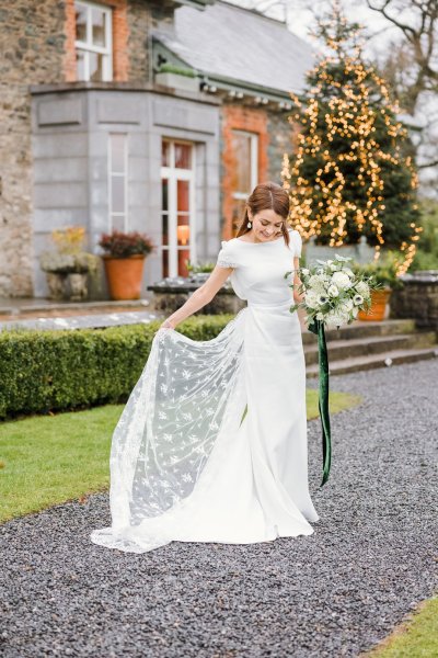 Trinity College church bride flowers veil college university Christmas