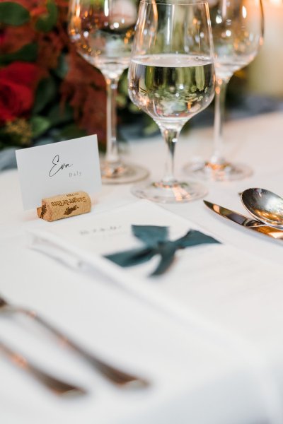 Ribbon on table champagne prosecco glasses