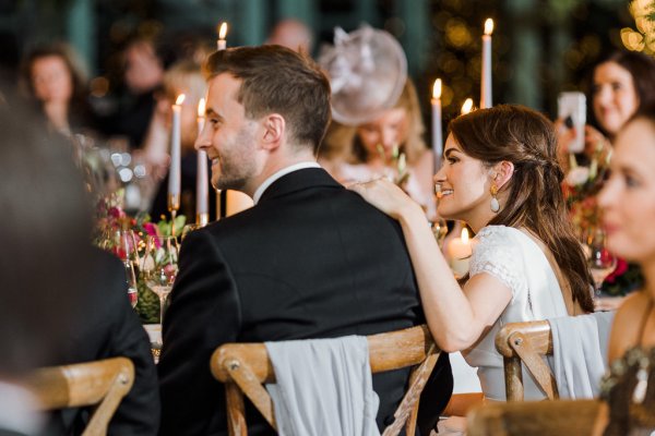 Bride and groom during speeches