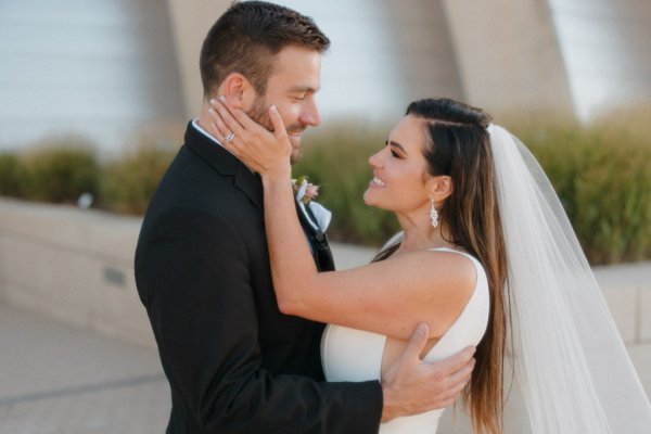 bride and groom veil