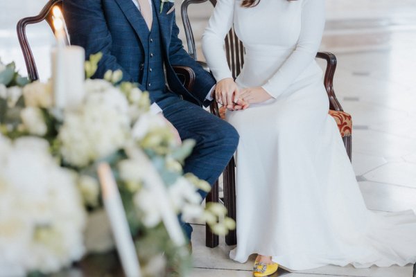 Dublin city hall wedding long sleeved white dress and hairband